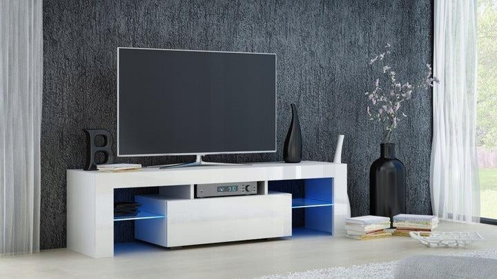 TV STAND DACO & DACO 2 WHITE OR BLACK GLOSS FRONTS 140CM & 160CM LED LIGHT OPTIONAL