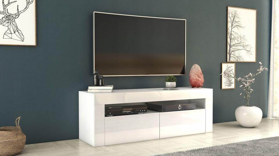 TV STAND DACO & DACO 2 WHITE OR BLACK GLOSS FRONTS 140CM & 160CM LED LIGHT OPTIONAL