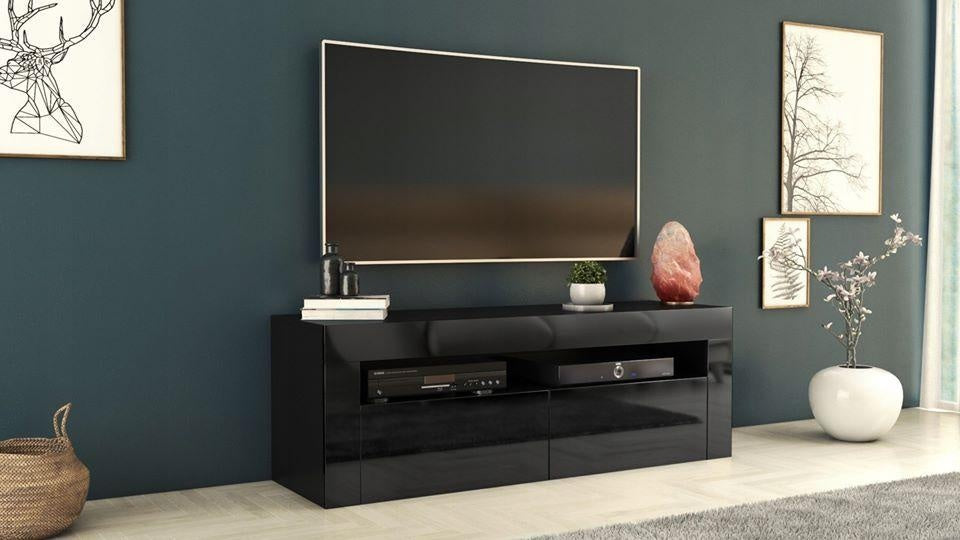 TV STAND DACO & DACO 2 WHITE OR BLACK GLOSS FRONTS 140CM & 160CM LED LIGHT OPTIONAL