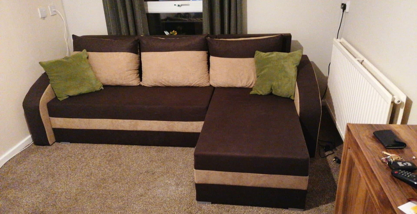 CORNER SOFA BED VELVET BROWN / BEIGE 236cm / FOAM