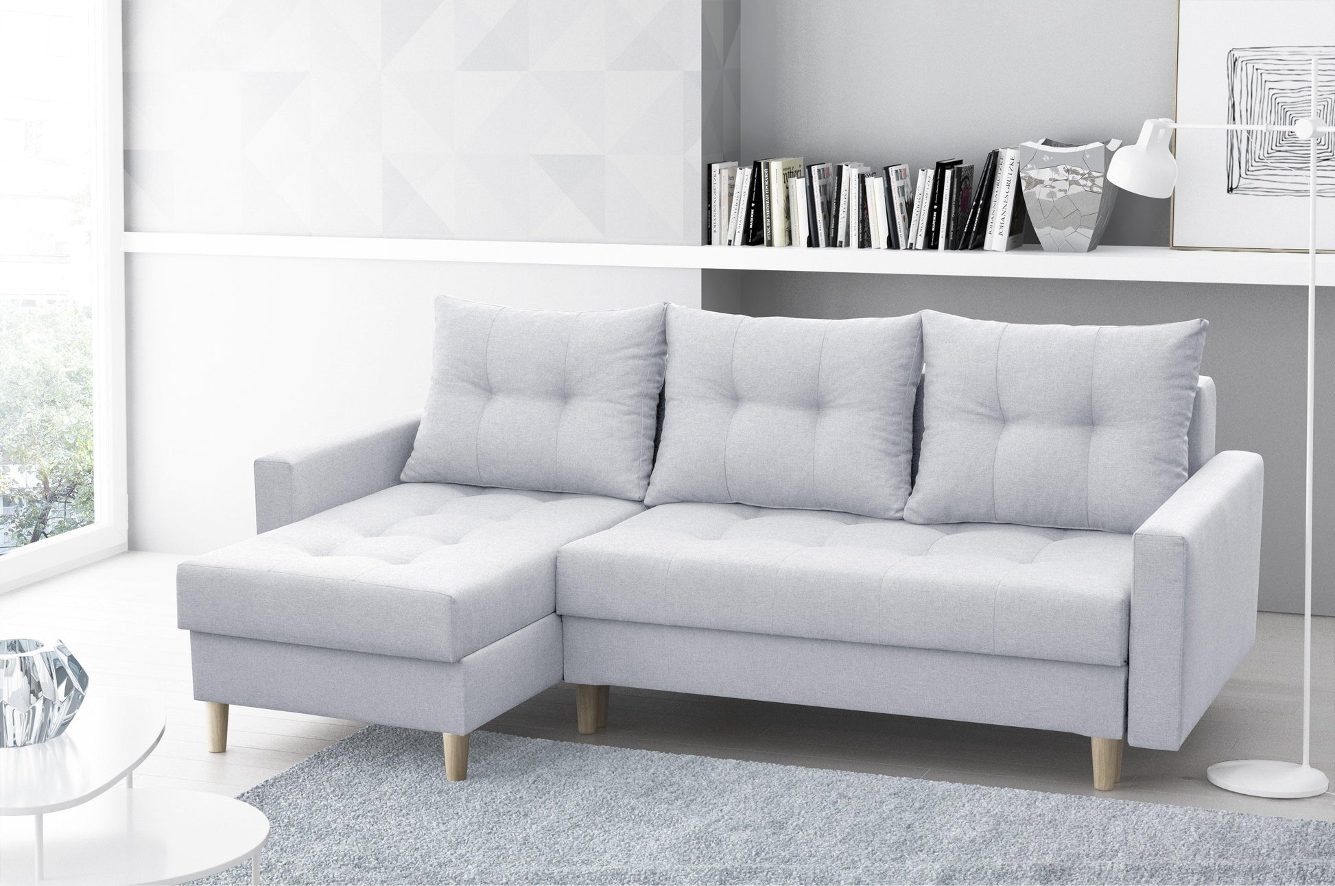 CORNER SOFA BED BRIAN 2X STORAGE SPACE MALMO 83 222x140cm universal RIGHT/LEFT CORNER / BONELL SPRINGS + FOAM