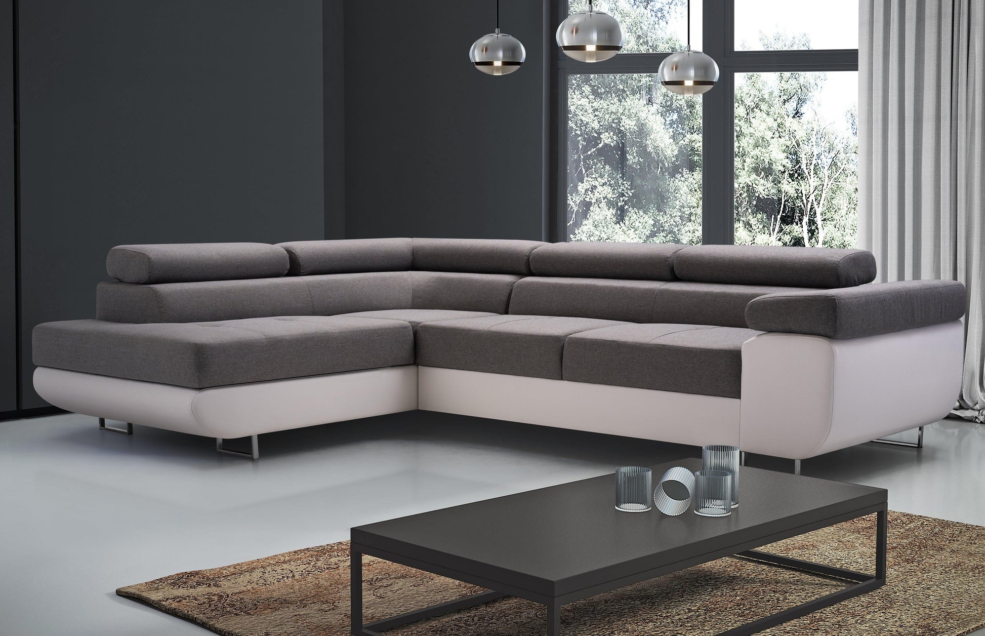 CORNER SOFA BED ASH 273CM GREY/WHITE / SPRINGS + FOAM