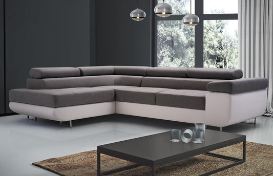 CORNER SOFA BED ASH 273CM GREY/WHITE / SPRINGS + FOAM