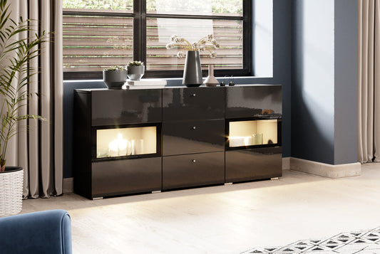 SIDEBOARD ATHENS 132CM BLACK GLOSS / BLACK
