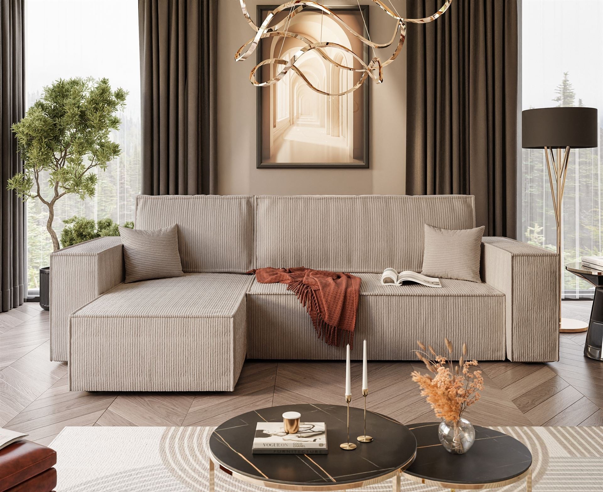 CORNER SOFA BED BERGAMO 247CM SPRINGS + FOAM