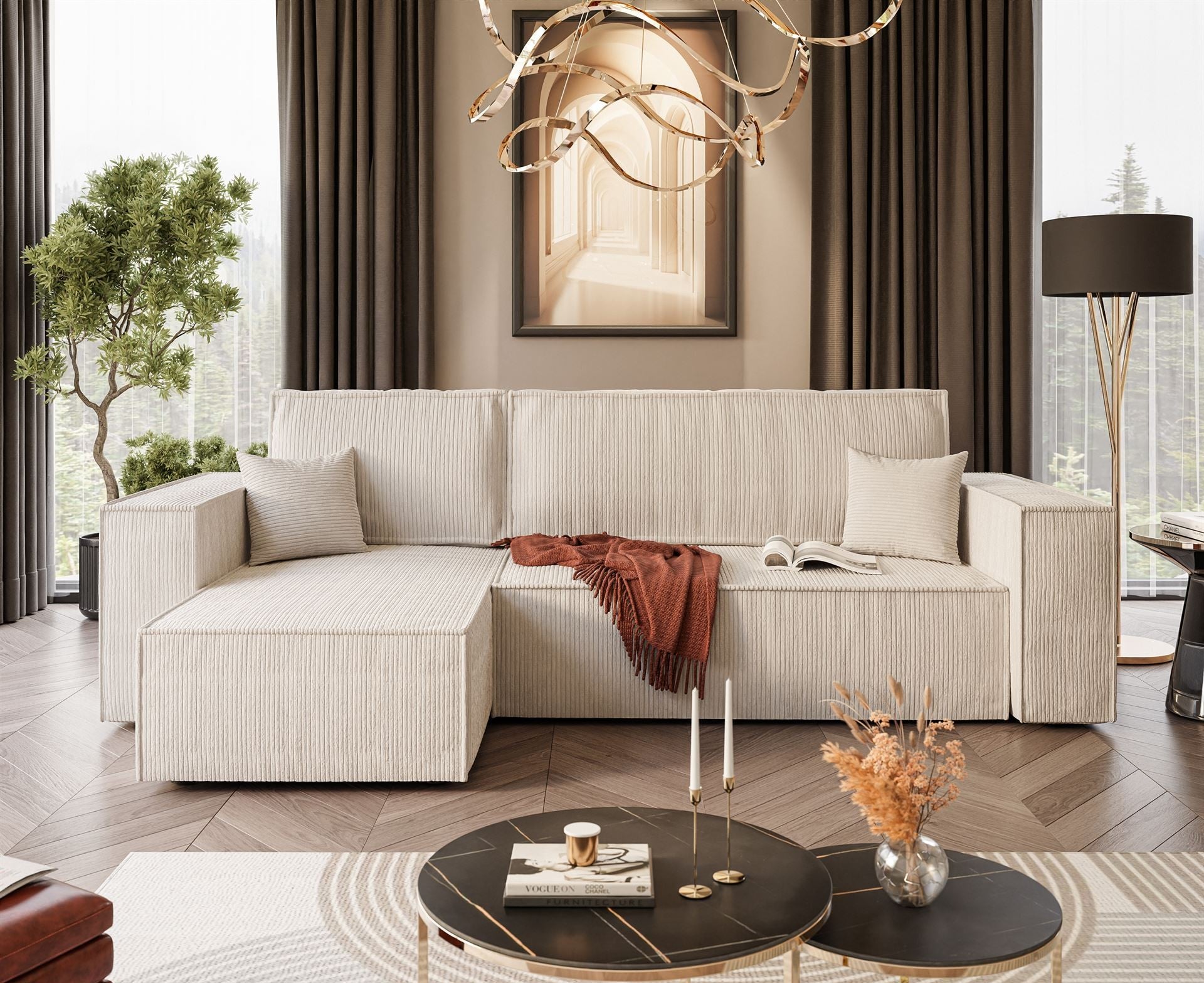 CORNER SOFA BED BERGAMO 247CM SPRINGS + FOAM