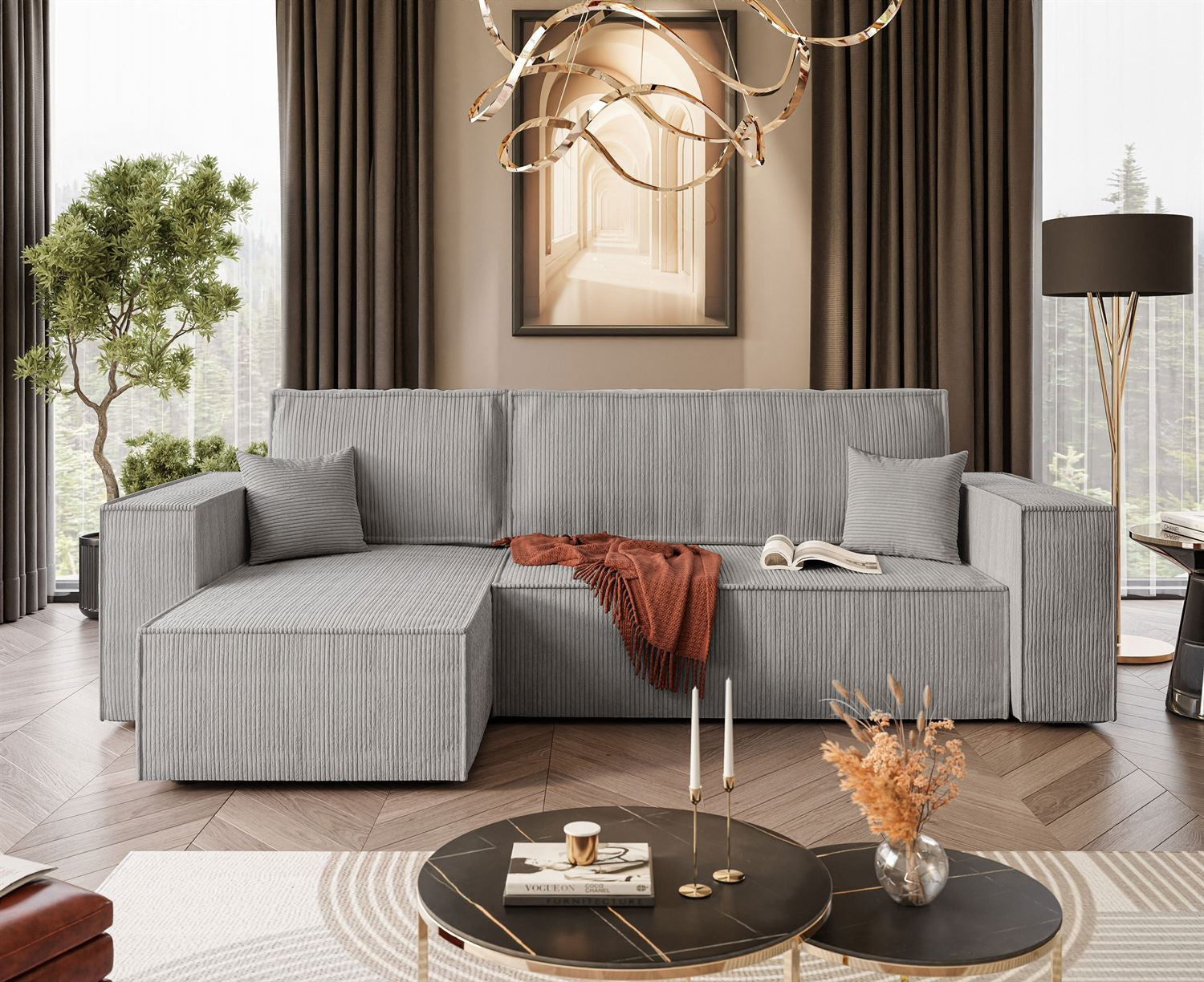 CORNER SOFA BED BERGAMO 247CM SPRINGS + FOAM