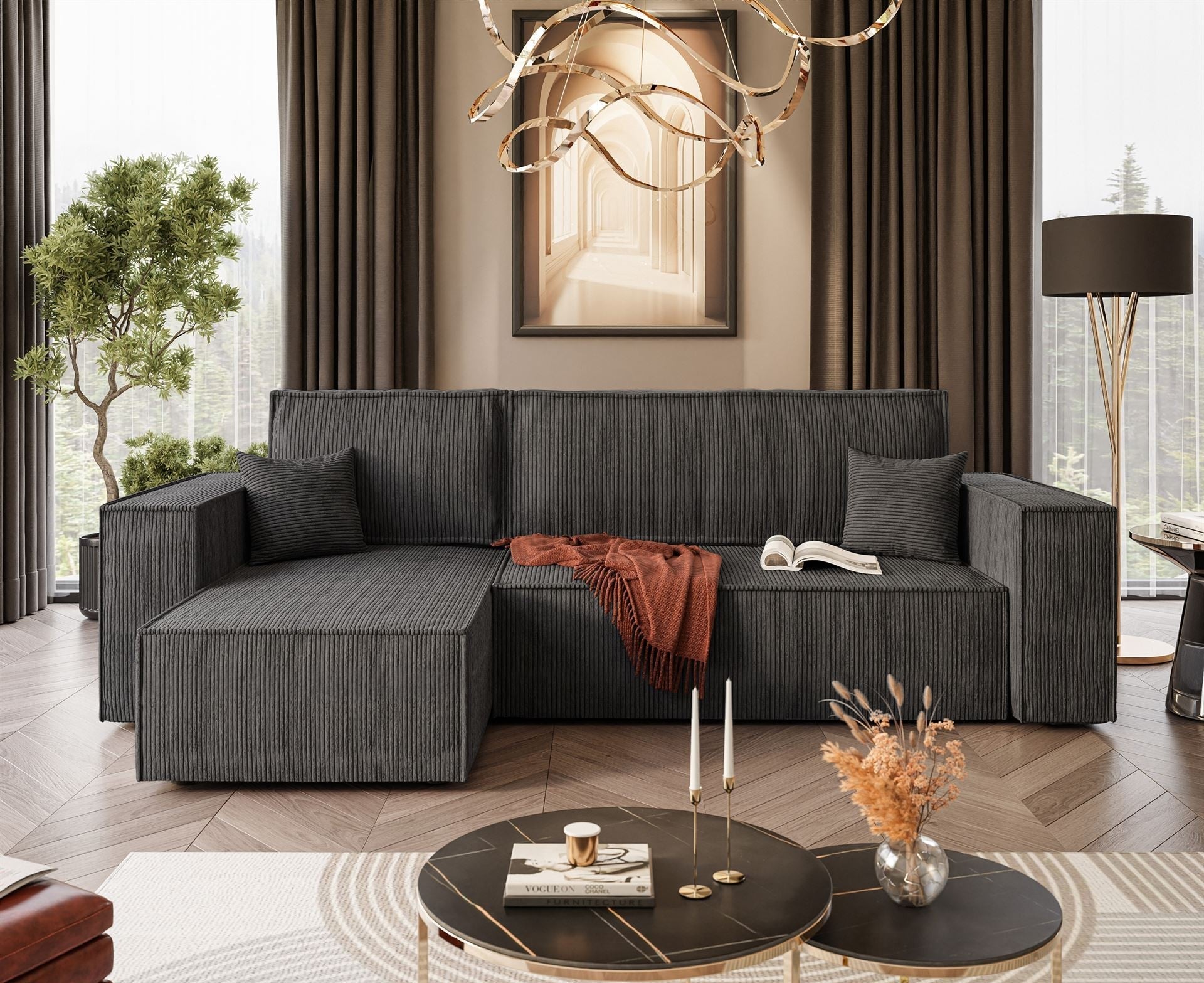 CORNER SOFA BED BERGAMO 247CM SPRINGS + FOAM