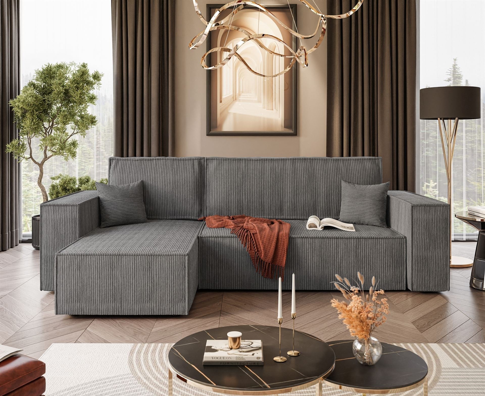 CORNER SOFA BED BERGAMO 247CM SPRINGS + FOAM