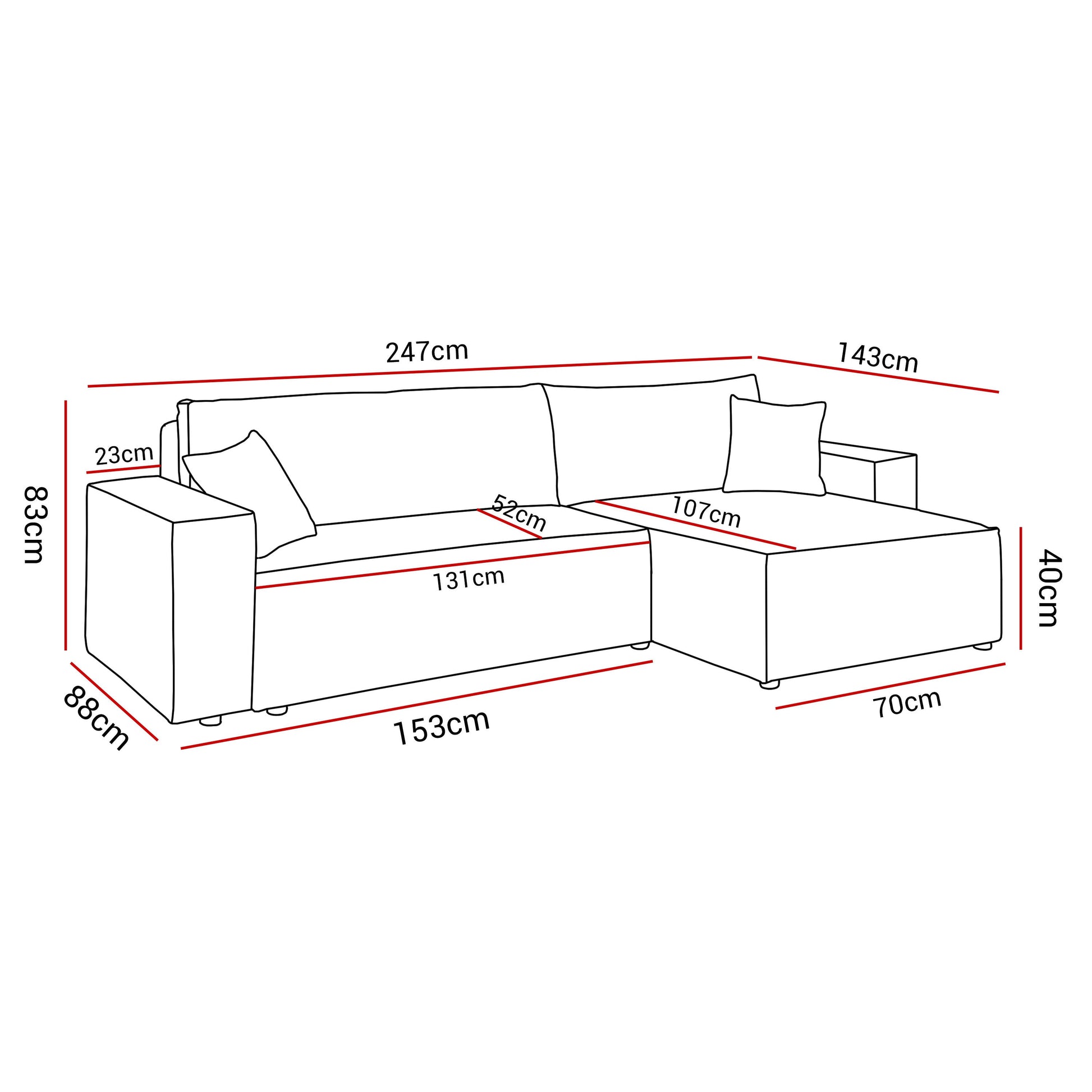 CORNER SOFA BED BERGAMO 247CM SPRINGS + FOAM