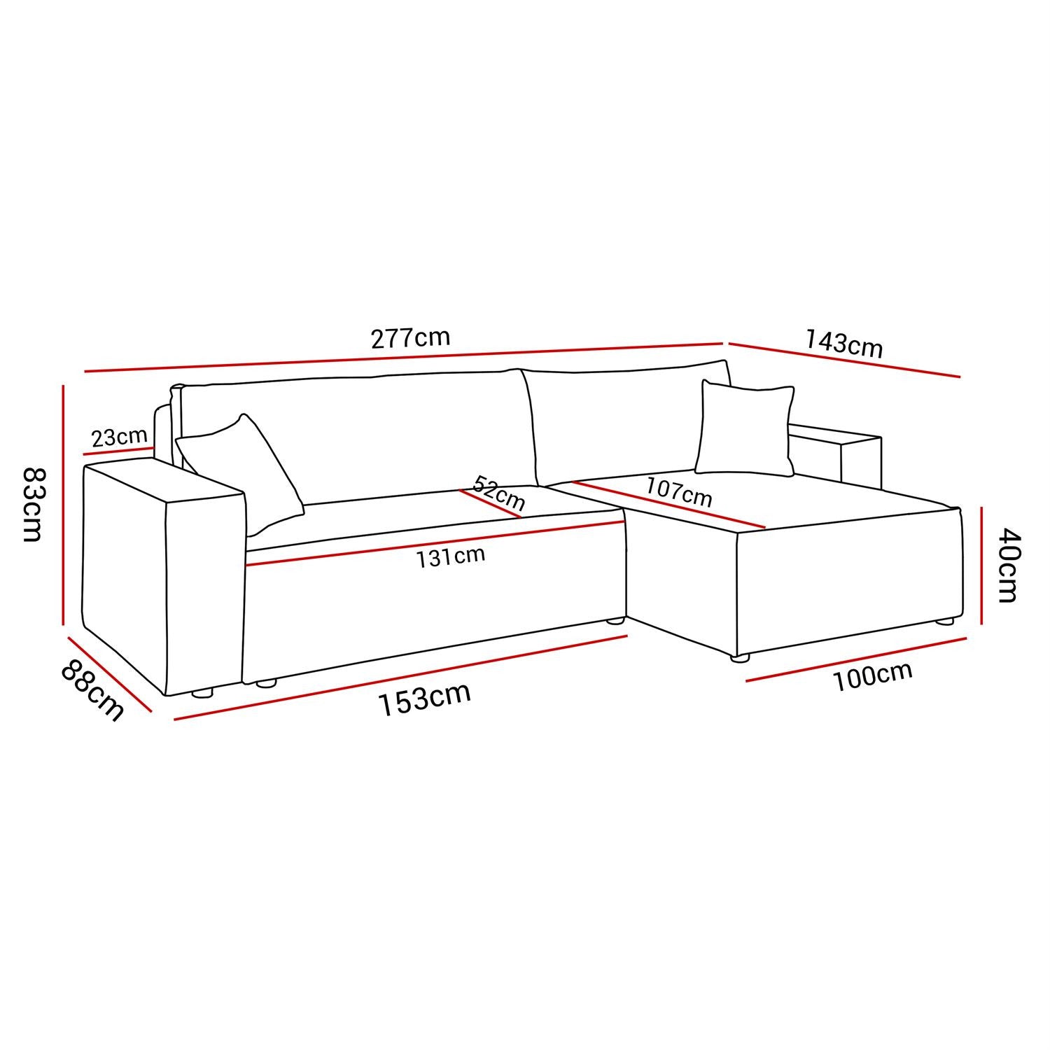 CORNER SOFA BED BERGAMO XL 277CM SPRINGS + FOAM