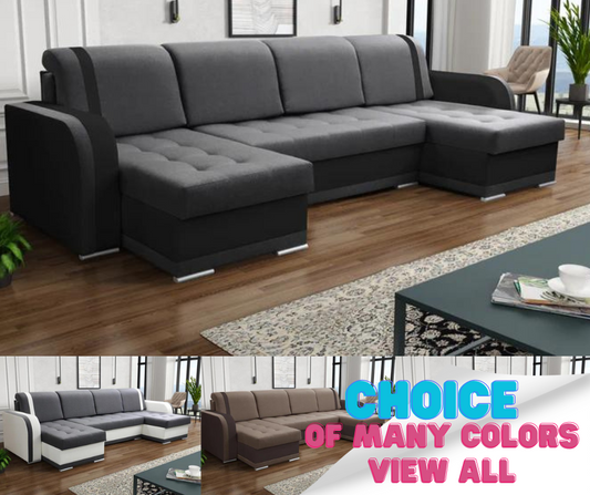 CORNER SOFA BED DINA U SHAPE 308CM  3X STORAGE SPACE CHOICE OF COLOR / BONELL SPRINGS + FOAM