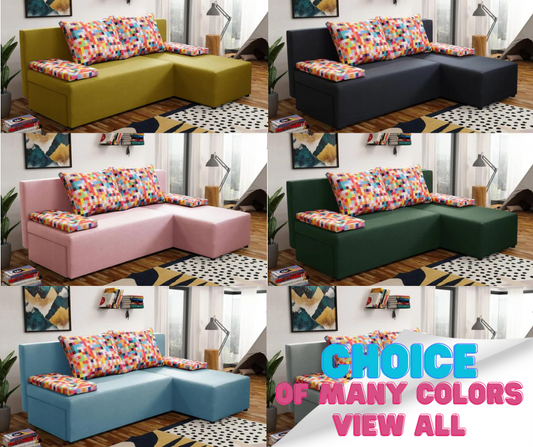 SMALL CORNER SOFA BED MONTANA 201CM CHOICE OF COLOR UNIVERSAL CORNER RIGHT/LEFT CORNER / FOAM
