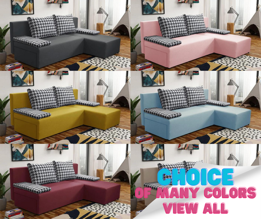 SMALL CORNER SOFA BED TOM 201CM CHOICE OF COLOR UNIVERSAL RIGHT/LEFT CORNER / FOAM