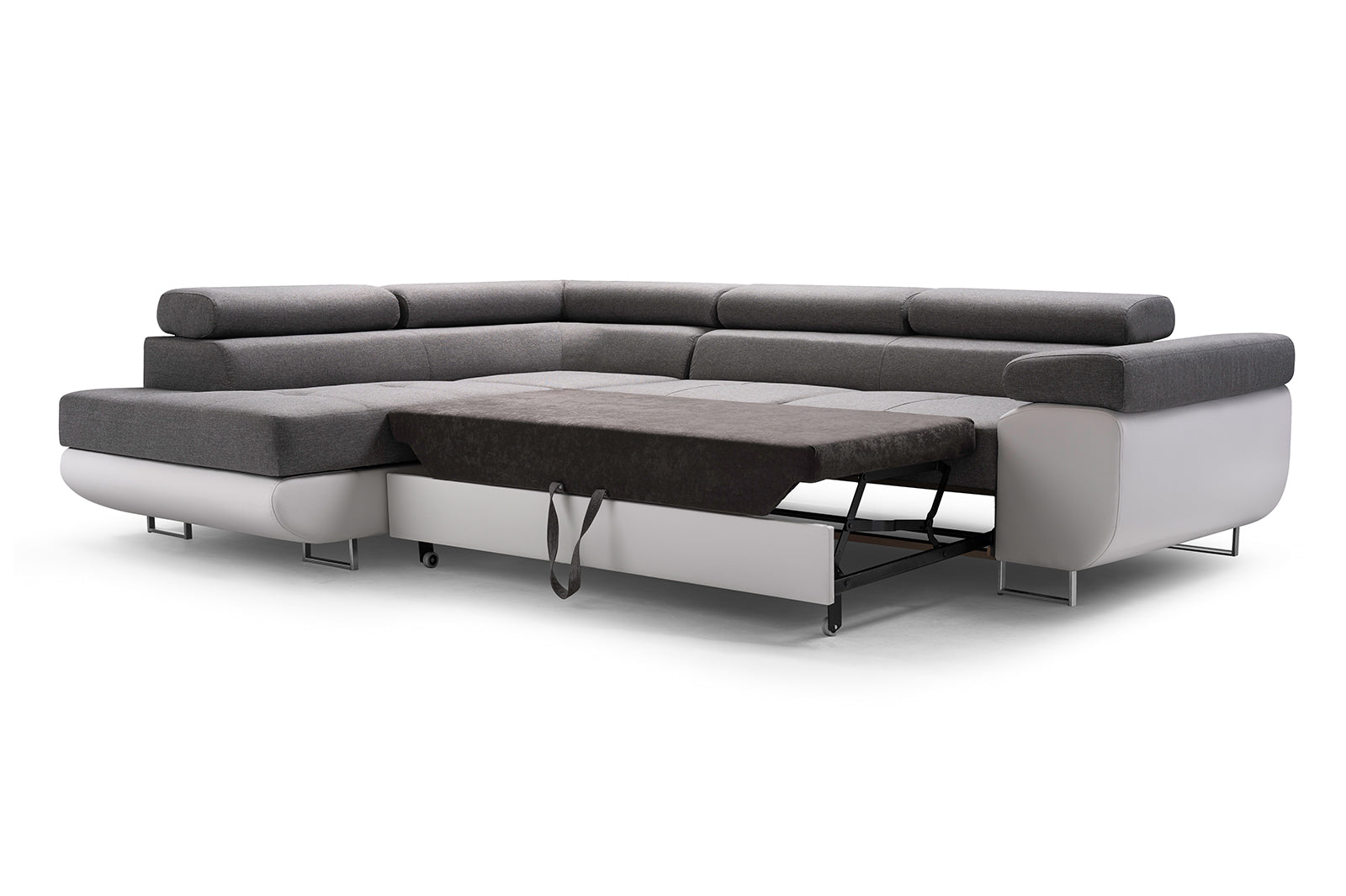 CORNER SOFA BED ASH 273CM MONOLITH 84 / BLACK LEATHER RIGHT HAND SIDE CORNER / SPRINGS + FOAM