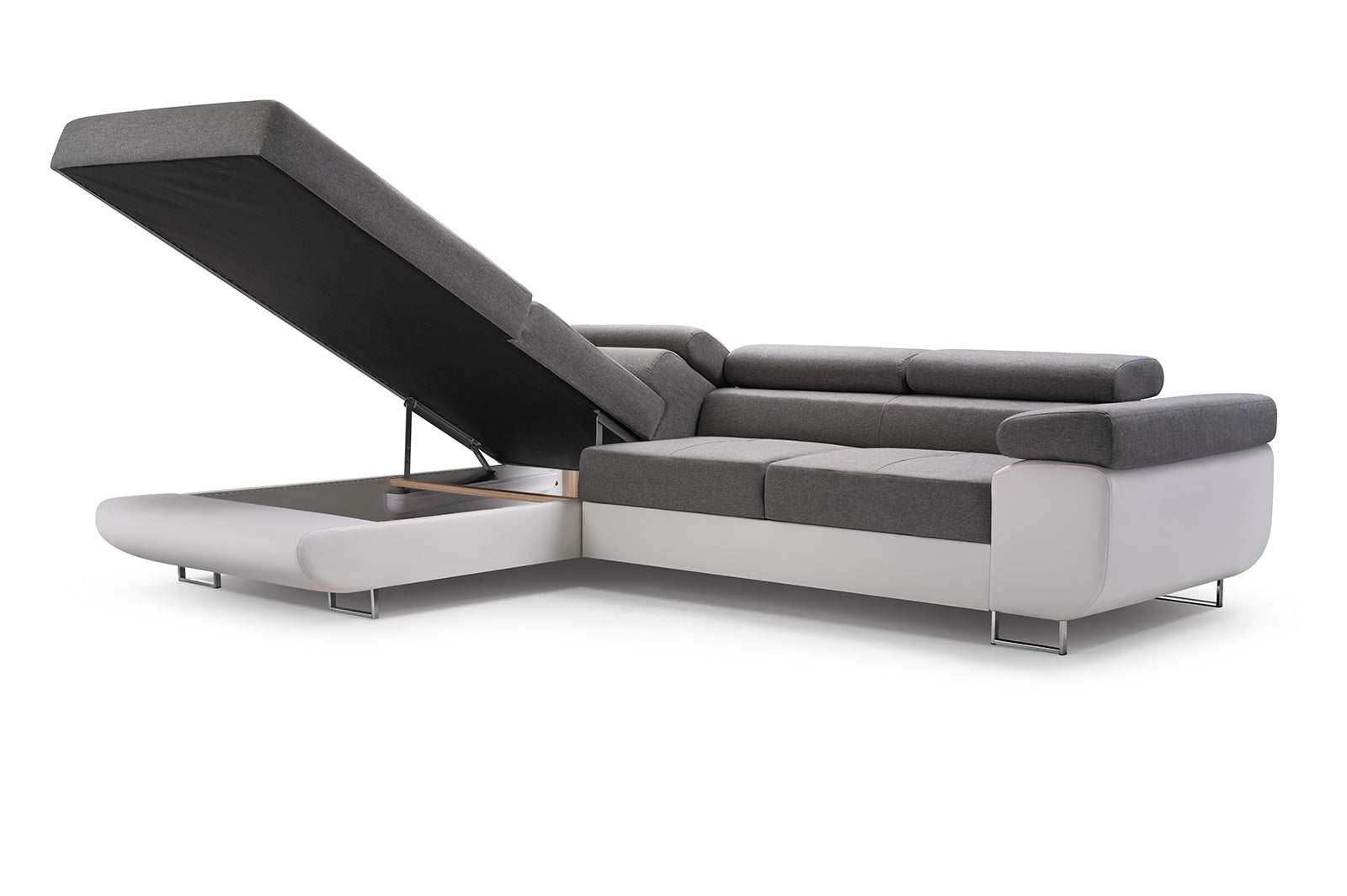 CORNER SOFA BED ASH 273CM MONOLITH 84 / BLACK LEATHER RIGHT HAND SIDE CORNER / SPRINGS + FOAM