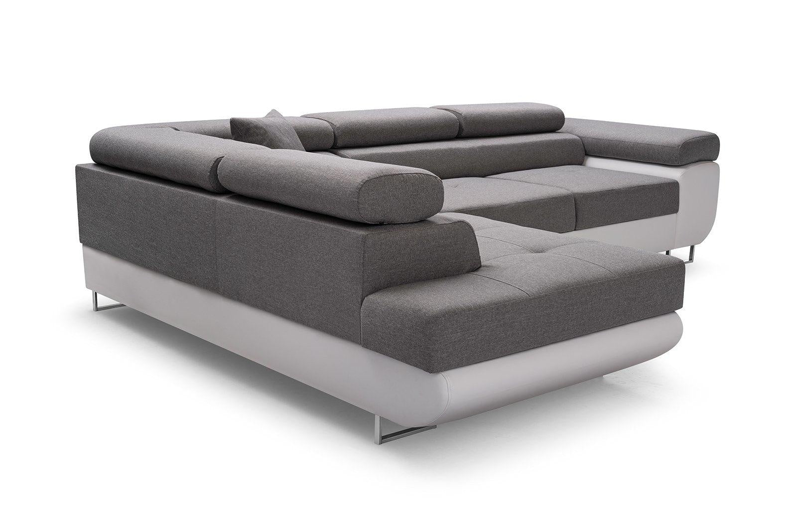 CORNER SOFA BED ASH 273CM GREY/WHITE / SPRINGS + FOAM