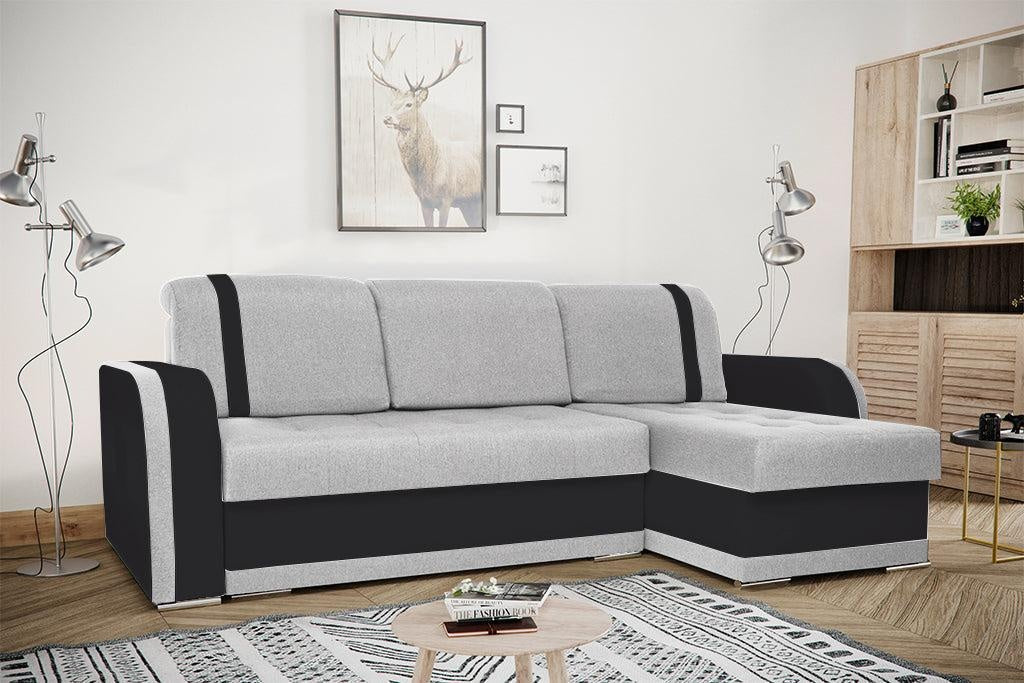 CORNER SOFA BED DINA 236CM 2X STORAGE SPACE GREY/BLACK INARI 91/1114 UNIVERSAL CORNER RIGHT/LEFT CORNER / BONELL SPRINGS + FOAM