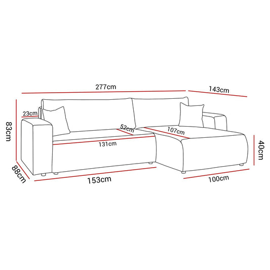 CORNER SOFA BED TOREZIO XL 277CM SPRINGS + FOAM