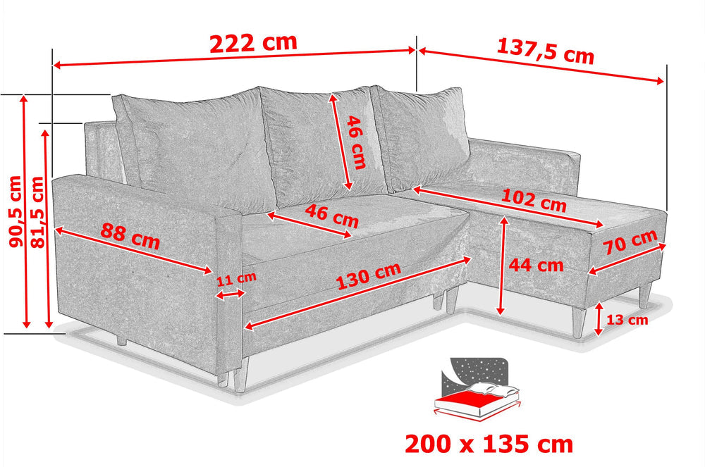 NEW! CORNER SOFA BED SNUGGY 222CM MANILA 35 UNIVERSAL CORNER RIGHT/LEFT / FOAM