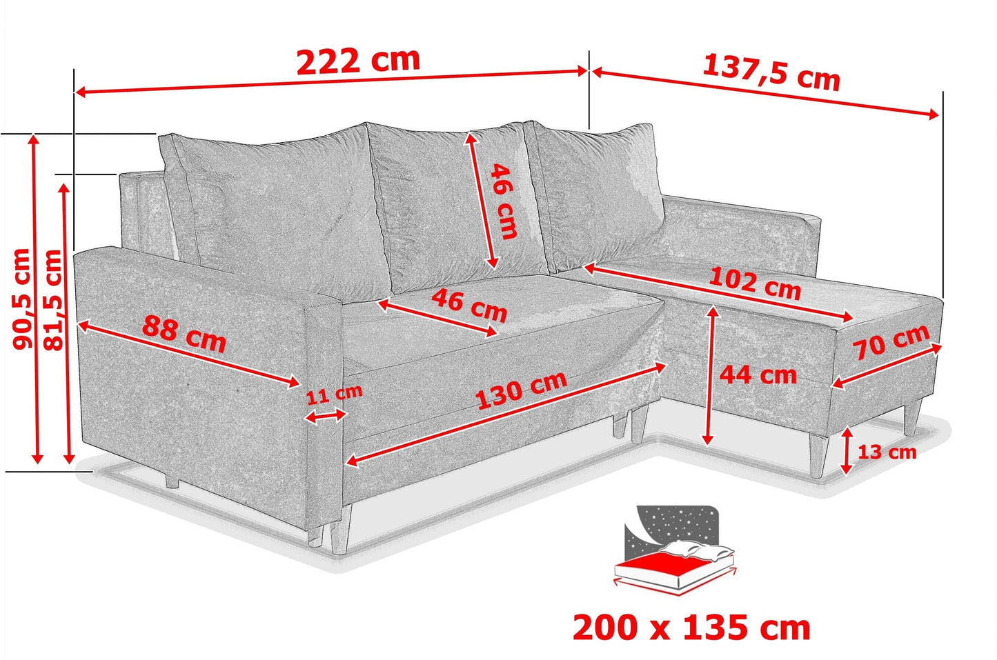 NEW! CORNER SOFA BED SNUGGY 222CM MANILA 26 UNIVERSAL CORNER RIGHT/LEFT / FOAM