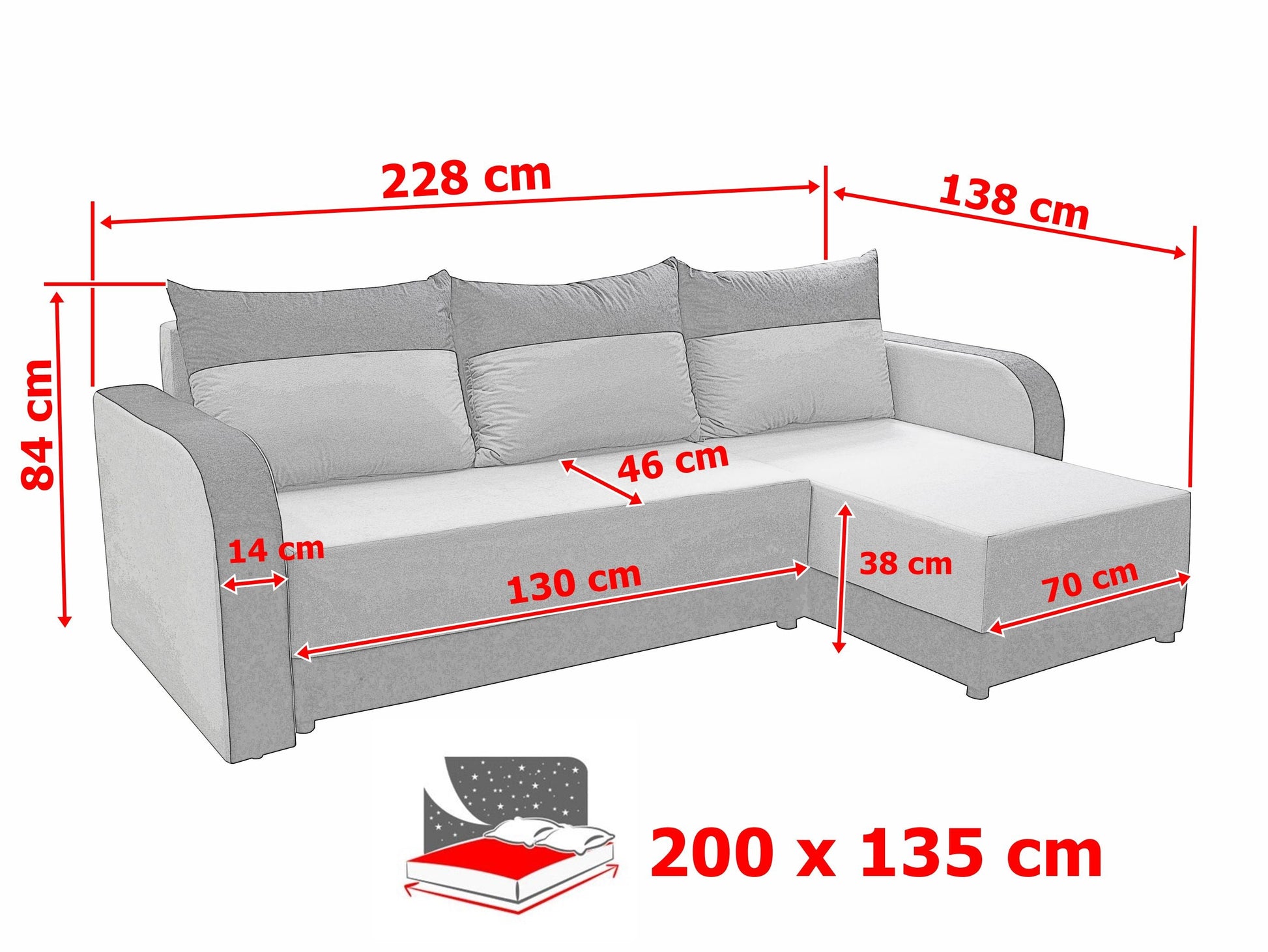 CORNER SOFA BED ALEXIS 228cm universal RIGHT/LEFT CORNER / FOAM