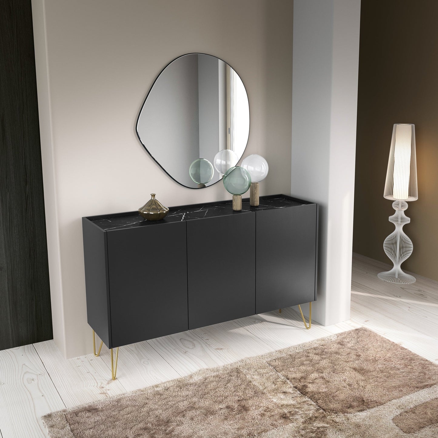 Storage cabinet HARMONY 03 black / black marble