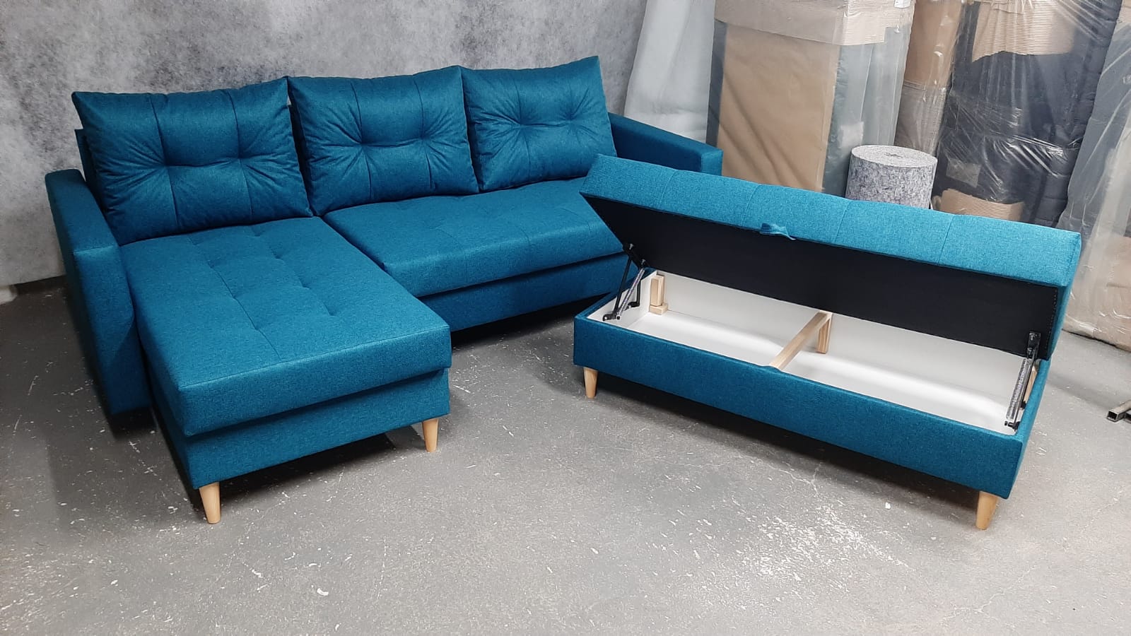 CORNER SOFA BED BRIAN 222CM + STORAGE PUFF / OTTOMAN MALMO 95 UNIVERSAL RIGHT/LEFT CORNER  / BONELL SPINGS + FOAM