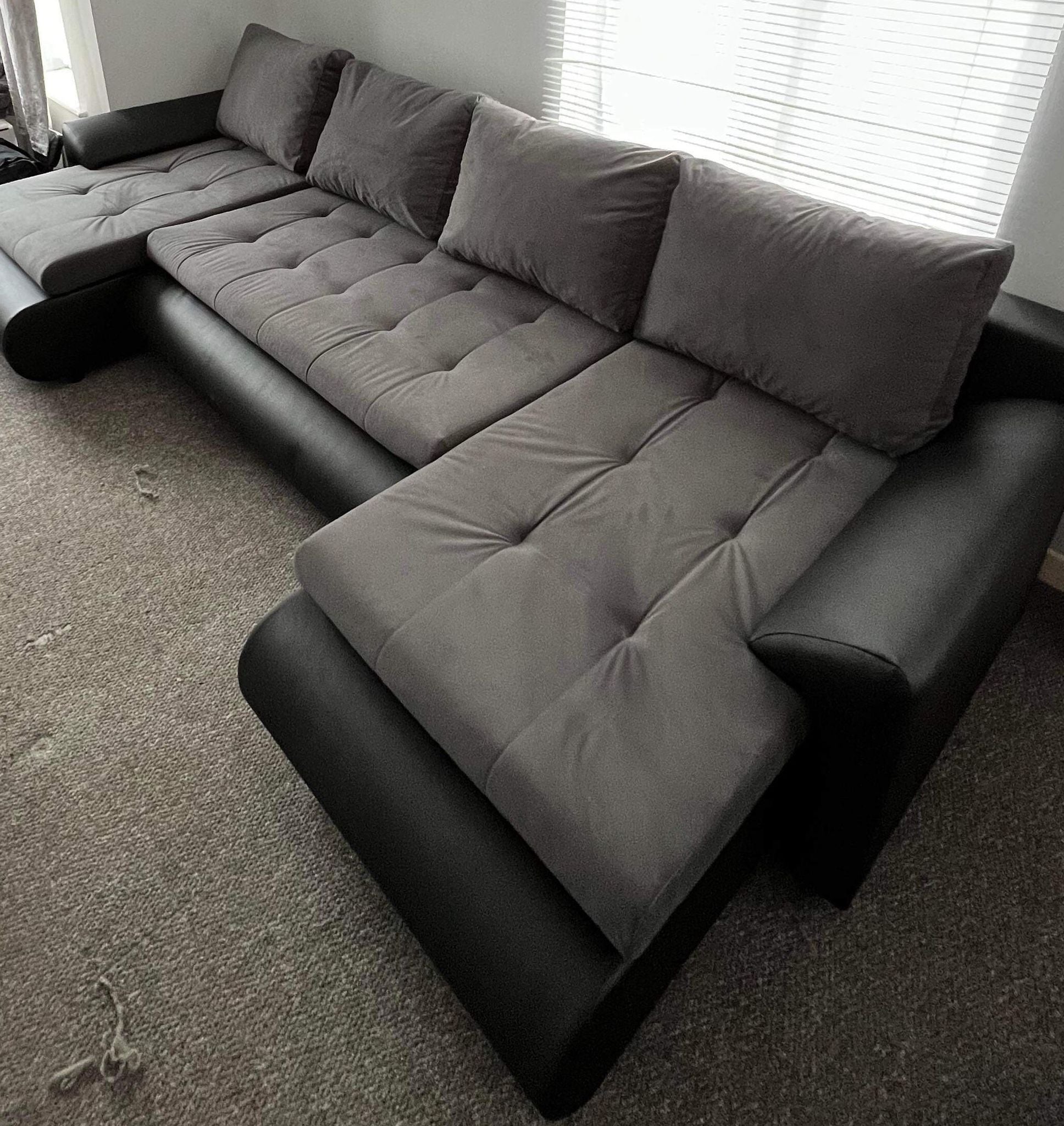 CORNER SOFA BED PRADO U SHAPE TRINITY 15/1114 GRAPHITE / BLACK FAUX LEATHER 300cm  WATER RESISTANT FABRIC / SPRINGS + FOAM