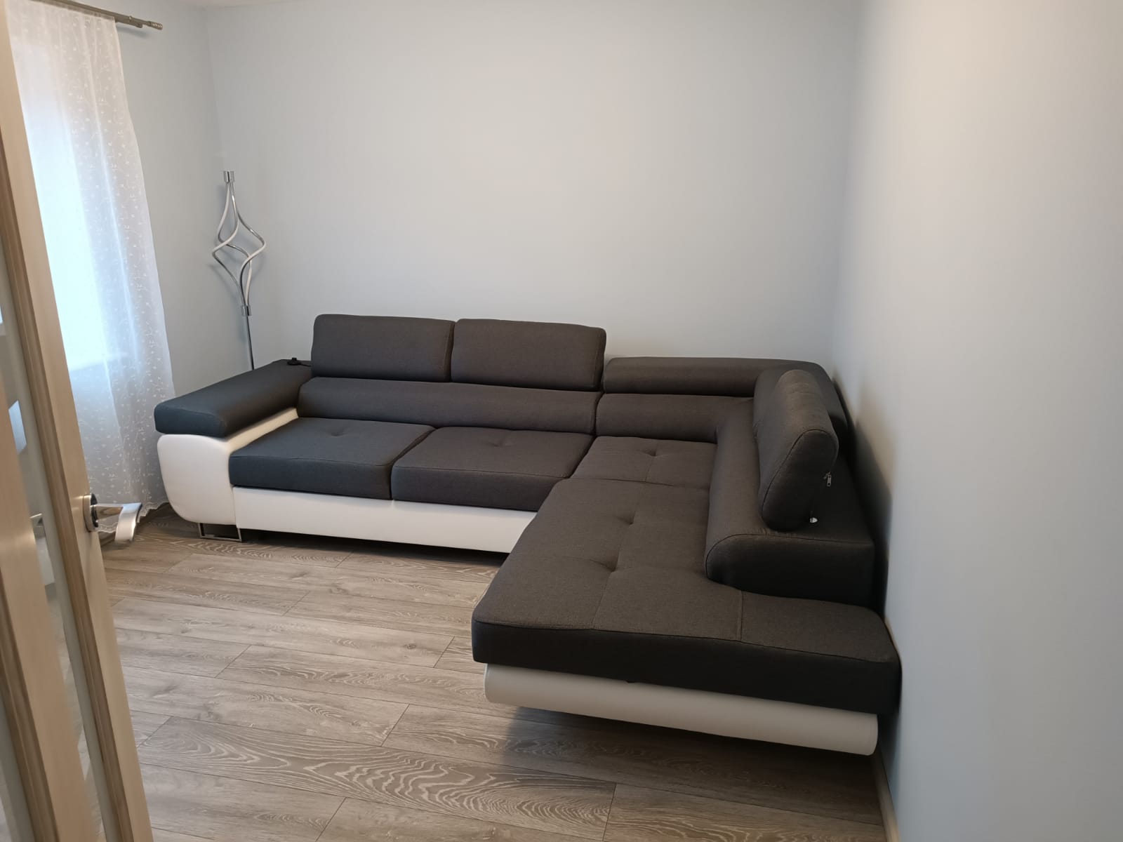 CORNER SOFA BED ASH 273CM GREY/WHITE / SPRINGS + FOAM