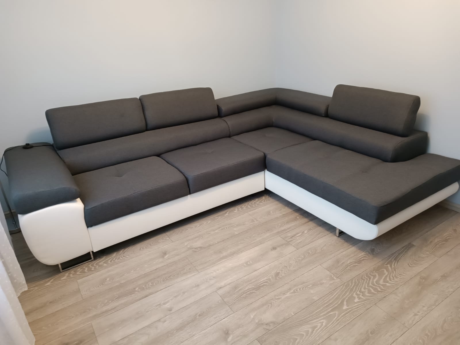 CORNER SOFA BED ASH 273CM GREY/WHITE / SPRINGS + FOAM