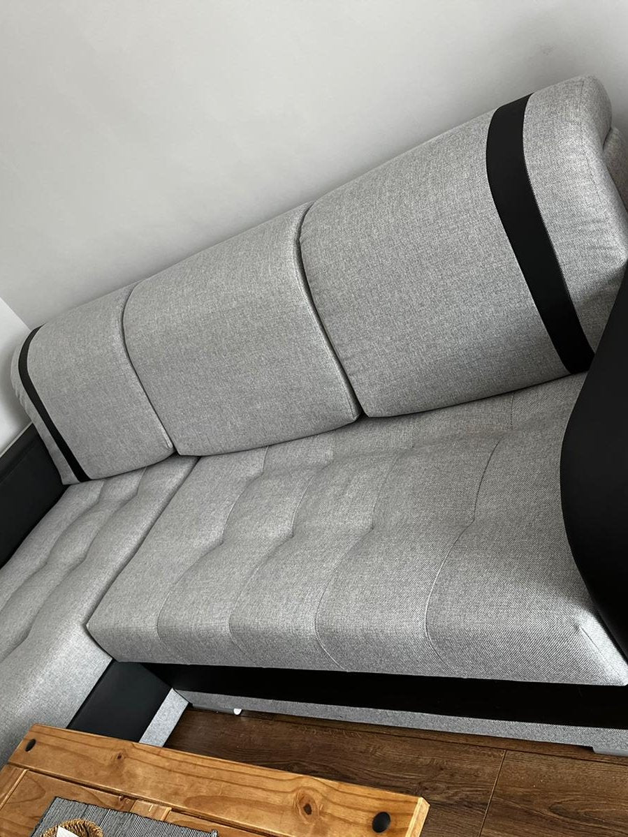 CORNER SOFA BED DINA 236CM 2X STORAGE SPACE GREY/BLACK INARI 91/1114 UNIVERSAL CORNER RIGHT/LEFT CORNER / BONELL SPRINGS + FOAM