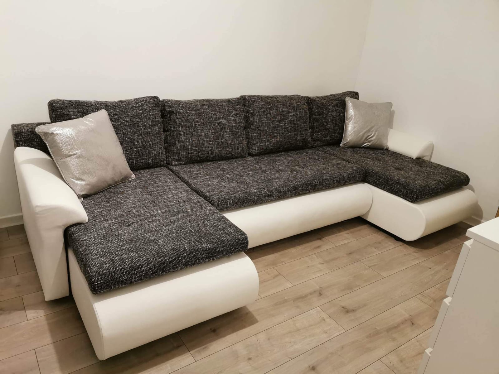 CORNER SOFA BED PRADO U LAWA 17/1115 DARK GREY/WHITE 300CM / SPRINGS + FOAM