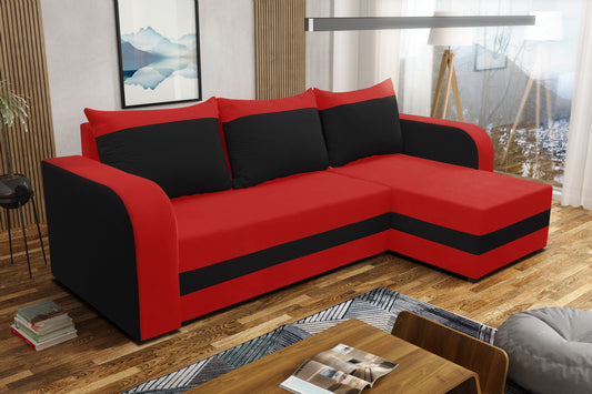 CORNER SOFA BED ALEXA RED/BLACK 238cm universal RIGHT/LEFT CORNER / FOAM