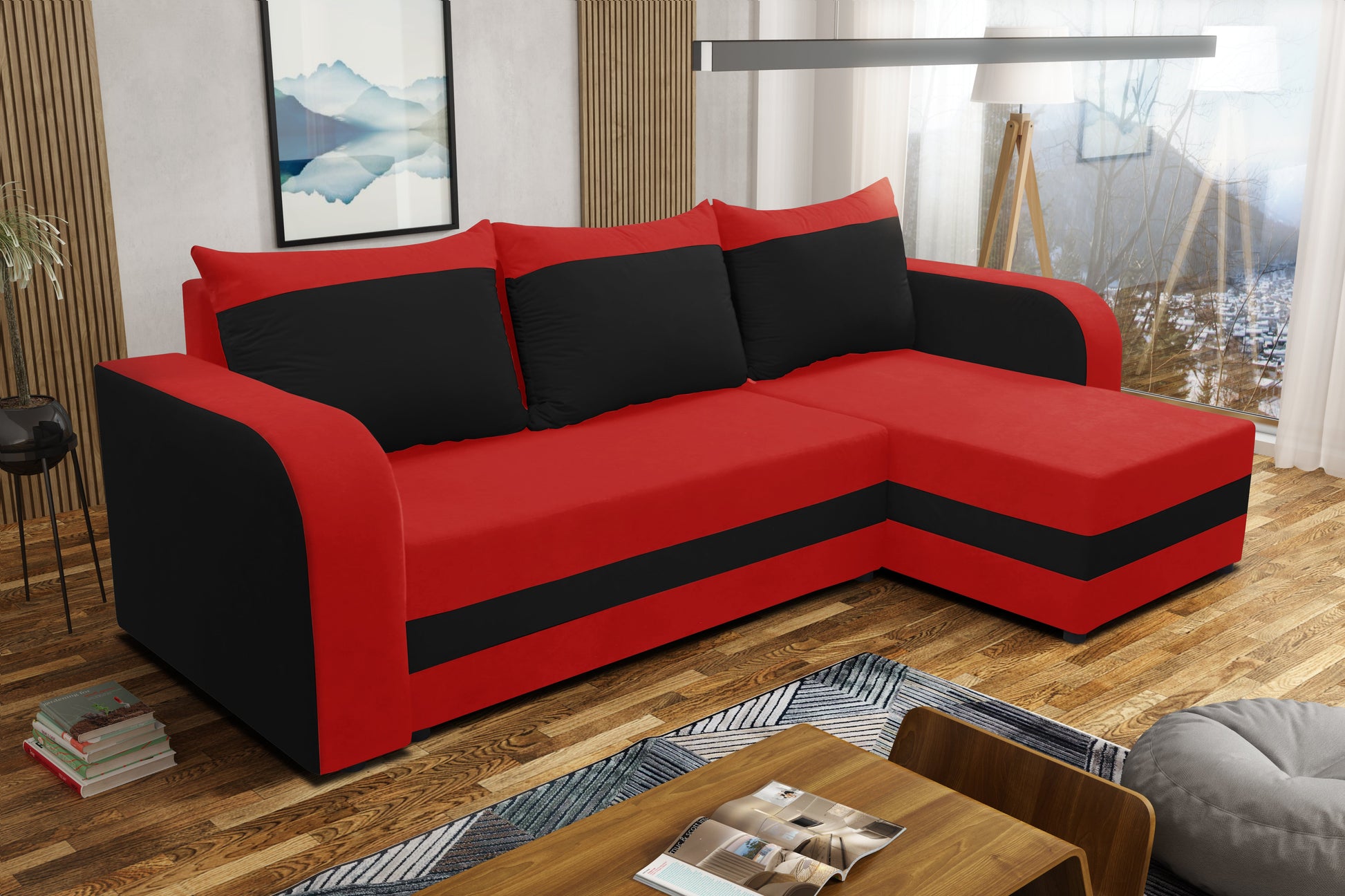 CORNER SOFA BED ALEXA RED/BLACK 238cm universal RIGHT/LEFT CORNER / FOAM