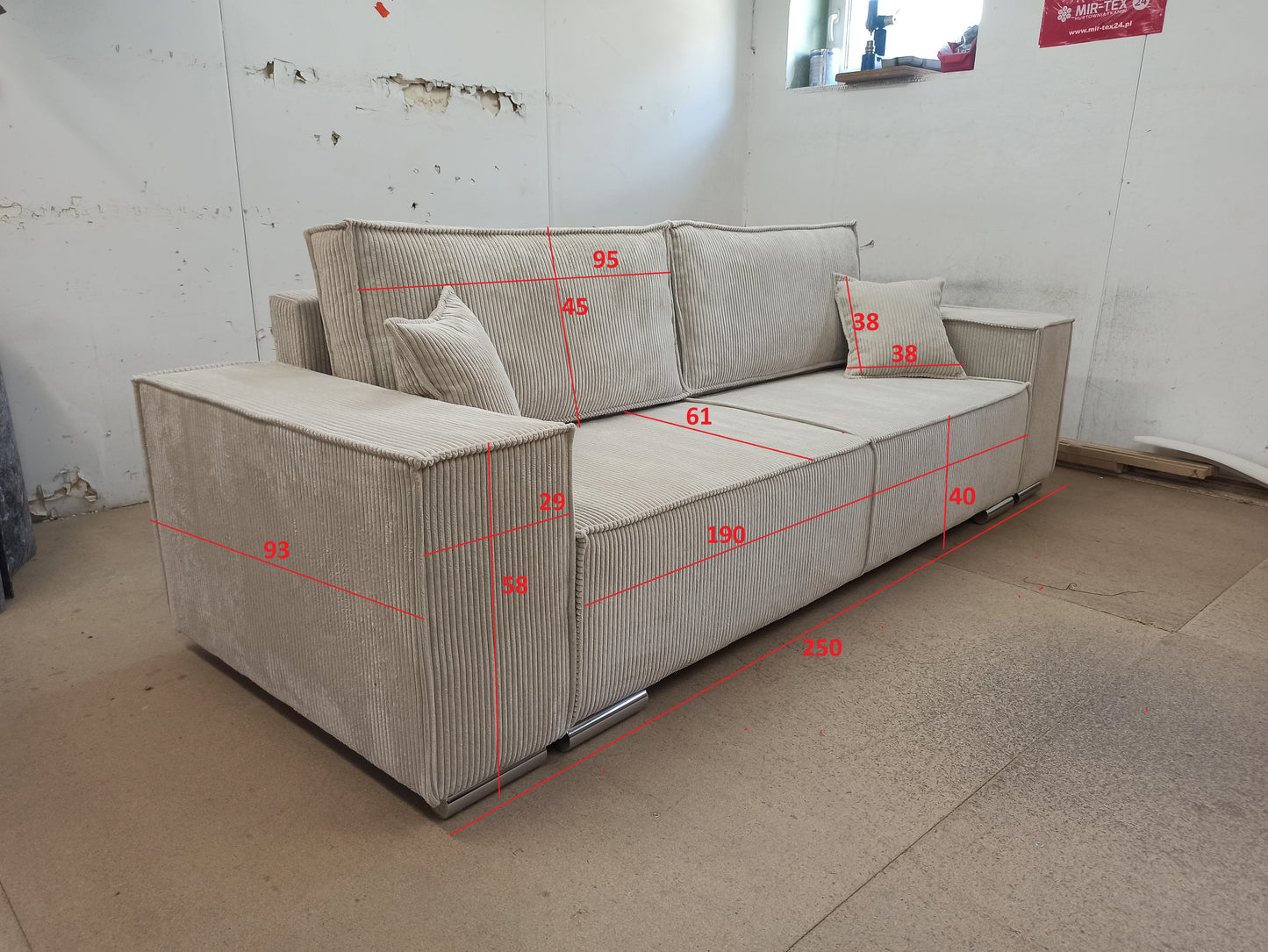 SOFA BED FIORD POSO 100 250cm / SPRINGS + FOAM