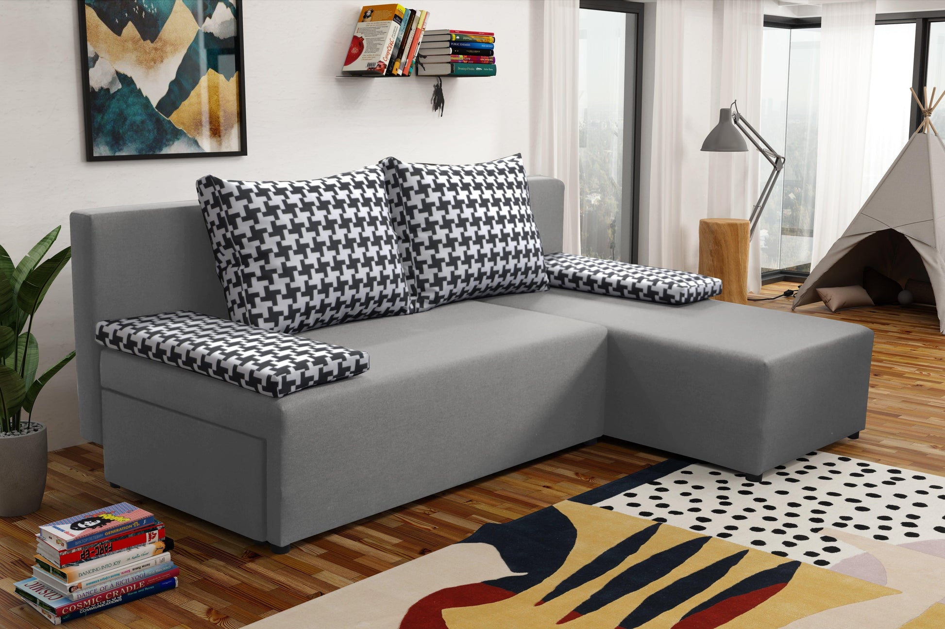 SMALL CORNER SOFA BED TOM 201CM MALMO 90 UNIVERSAL RIGHT/LEFT CORNER  / FOAM