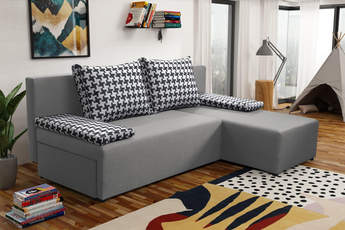 SMALL CORNER SOFA BED TOM 201CM MALMO 90 UNIVERSAL RIGHT/LEFT CORNER / FOAM