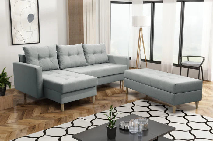 CORNER SOFA BED BRIAN 222CM + STORAGE PUFF / OTTOMAN MALMO 72 UNIVERSAL RIGHT/LEFT CORNER  / BONELL SPINGS + FOAM