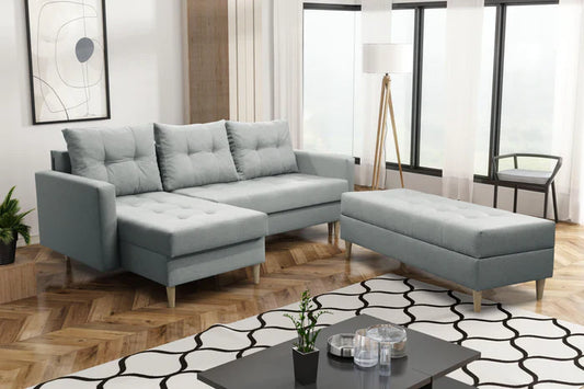 CORNER SOFA BED BRIAN 222CM + STORAGE PUFF / OTTOMAN MALMO 72 UNIVERSAL RIGHT/LEFT CORNER  / BONELL SPINGS + FOAM