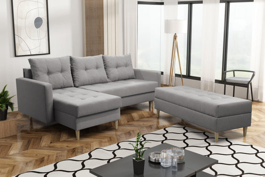 CORNER SOFA BED BRIAN 222CM + STORAGE PUFF / OTTOMAN MALMO 90 UNIVERSAL RIGHT/LEFT CORNER