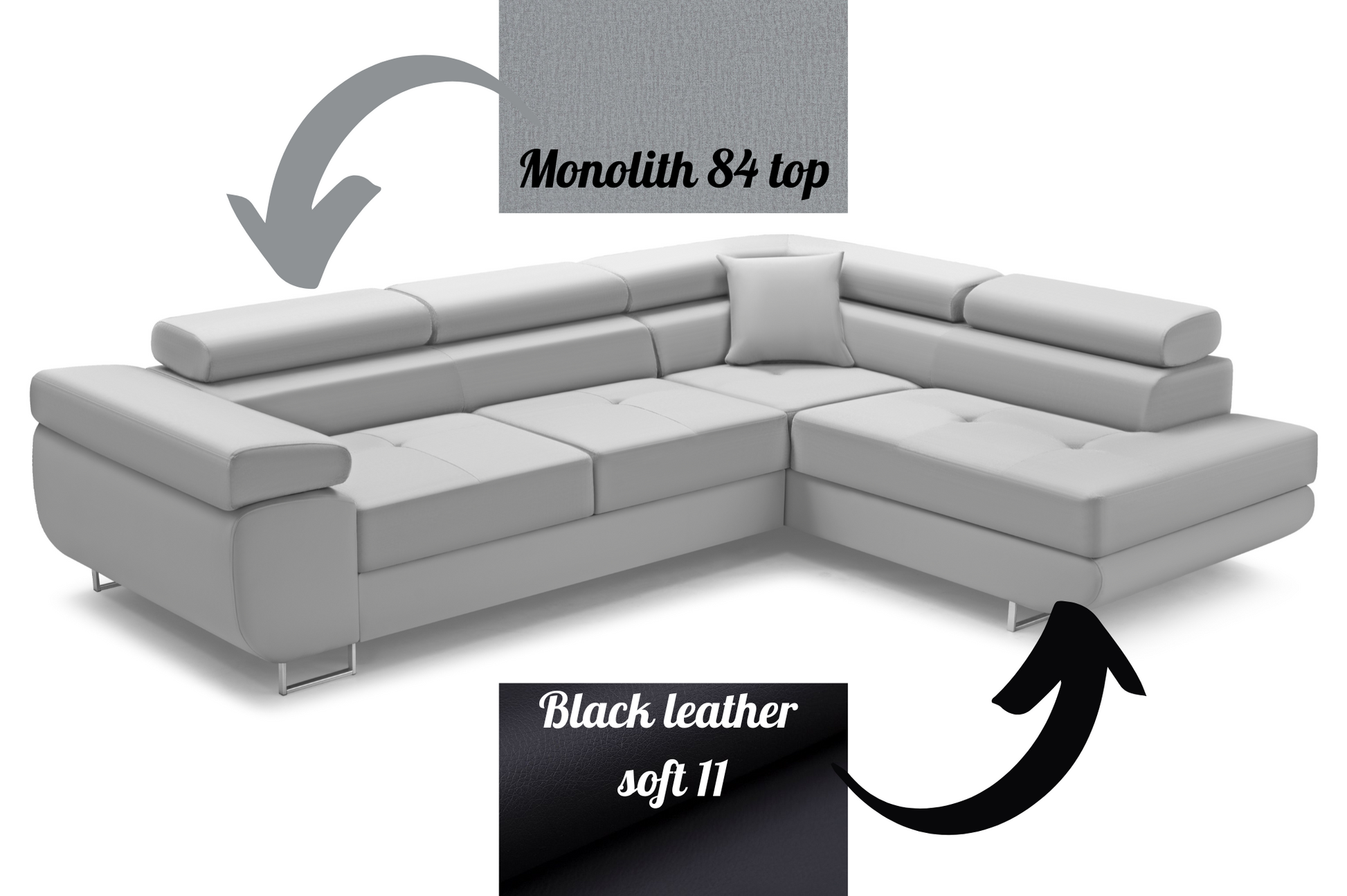 CORNER SOFA BED ASH 273CM MONOLITH 84 / BLACK LEATHER RIGHT HAND SIDE CORNER / SPRINGS + FOAM