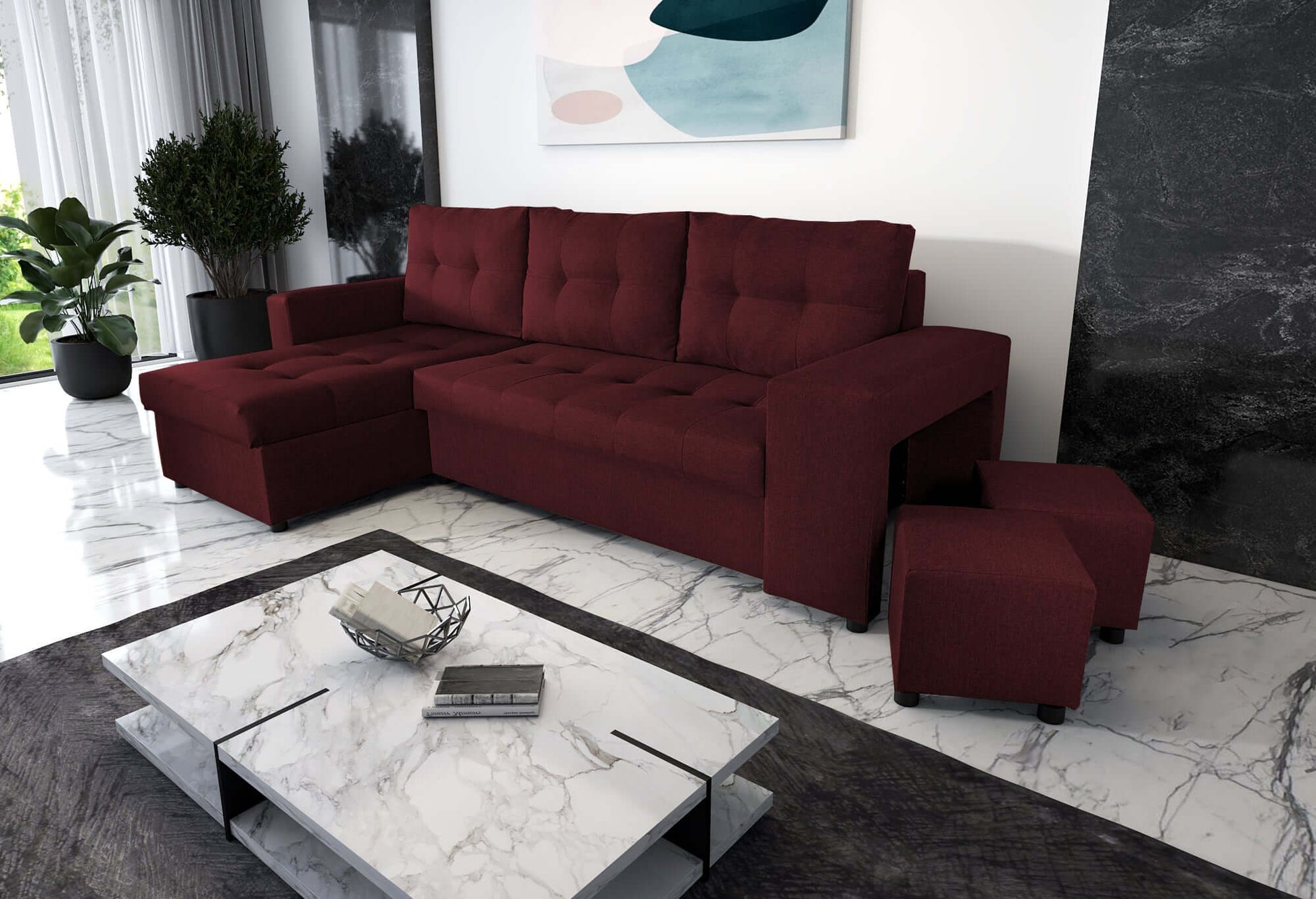 CORNER SOFA BED LEON 255CM 2X STORAGE SPACE UNIVERSAL CORNER RIGHT/LEFT CORNER / BONELL SPRINGS + FOAM