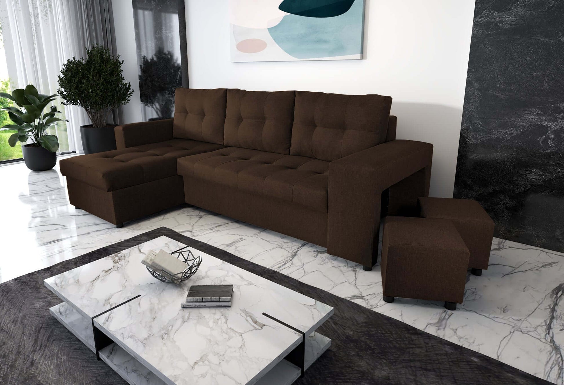 CORNER SOFA BED LEON 255CM 2X STORAGE SPACE UNIVERSAL CORNER RIGHT/LEFT CORNER / BONELL SPRINGS + FOAM