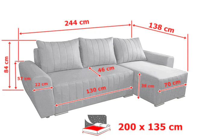 CORNER SOFA BED MALIBU 248CM MALMO 08 / UNIVERSAL RIGHT/LEFT CORNER / FOAM