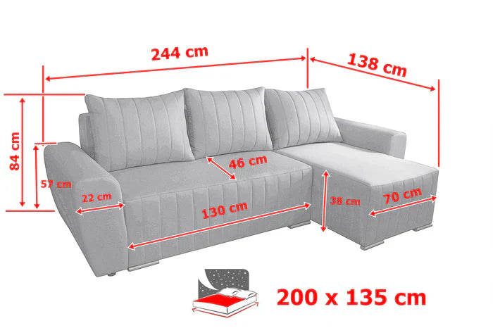 CORNER SOFA BED MALIBU 248CM MALMO 95 / UNIVERSAL RIGHT/LEFT CORNER / FOAM
