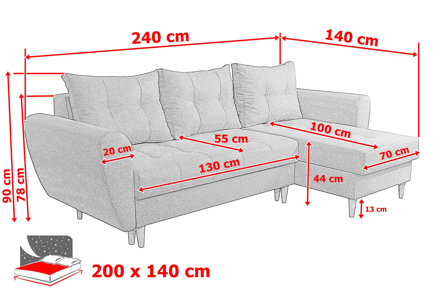 CORNER SOFA BED PALMO 2X STORAGE SPACE GRAPHITE MALMO 96 240cm universal RIGHT/LEFT CORNER / BONELL SPRINGS + FOAM