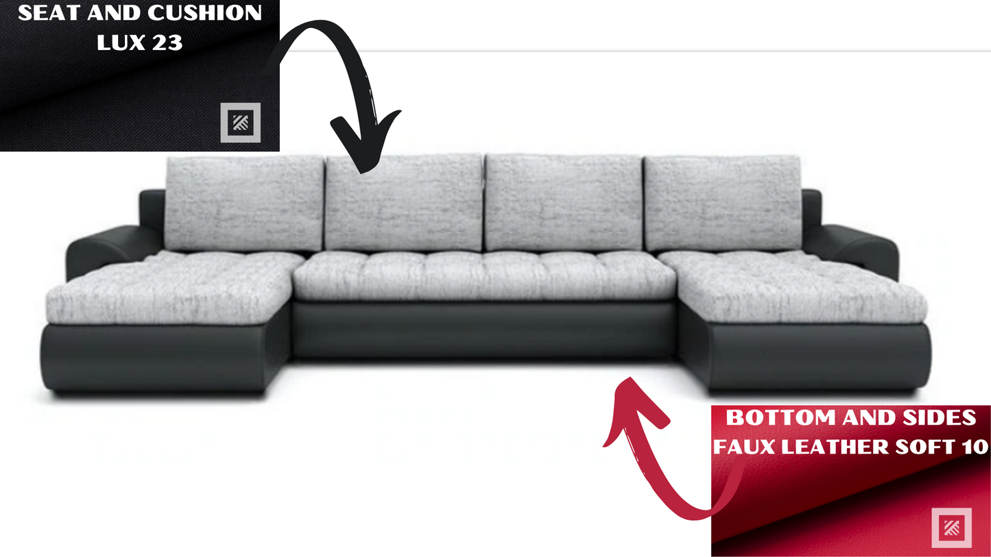 CORNER SOFA BED PRADO U SHAPE 300cm BLACK/RED LUX 23 / SOFT 10 / SPRINGS + FOAM