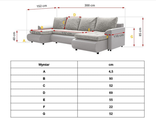 CORNER SOFA BED PRADO U LAWA 02/1116 300CM / SPRINGS + FOAM