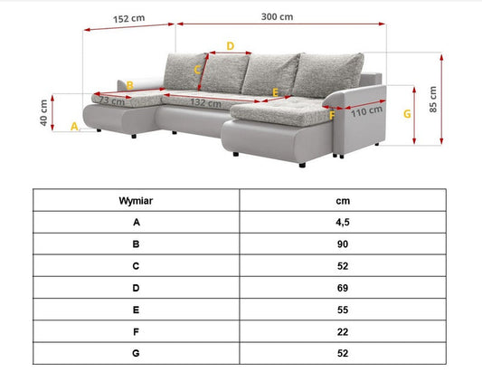 CORNER SOFA BED PRADO U LAWA 17/1115 DARK GREY/WHITE 300CM / SPRINGS + FOAM